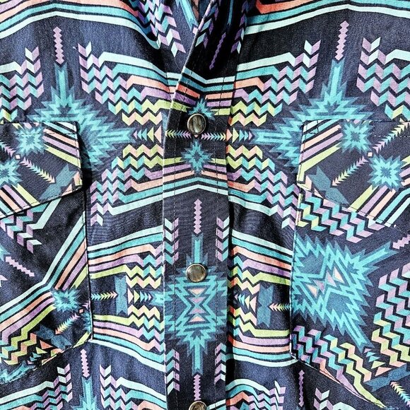 Panhandle Slim Aztec Snap Western Shirt Mens S Blue Multi Color All Over Print - Picture 4 of 5